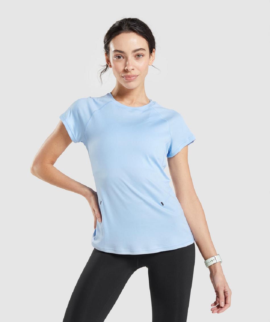 T Shirts Gymshark Speed Mujer Azules | CO 2260MQZ